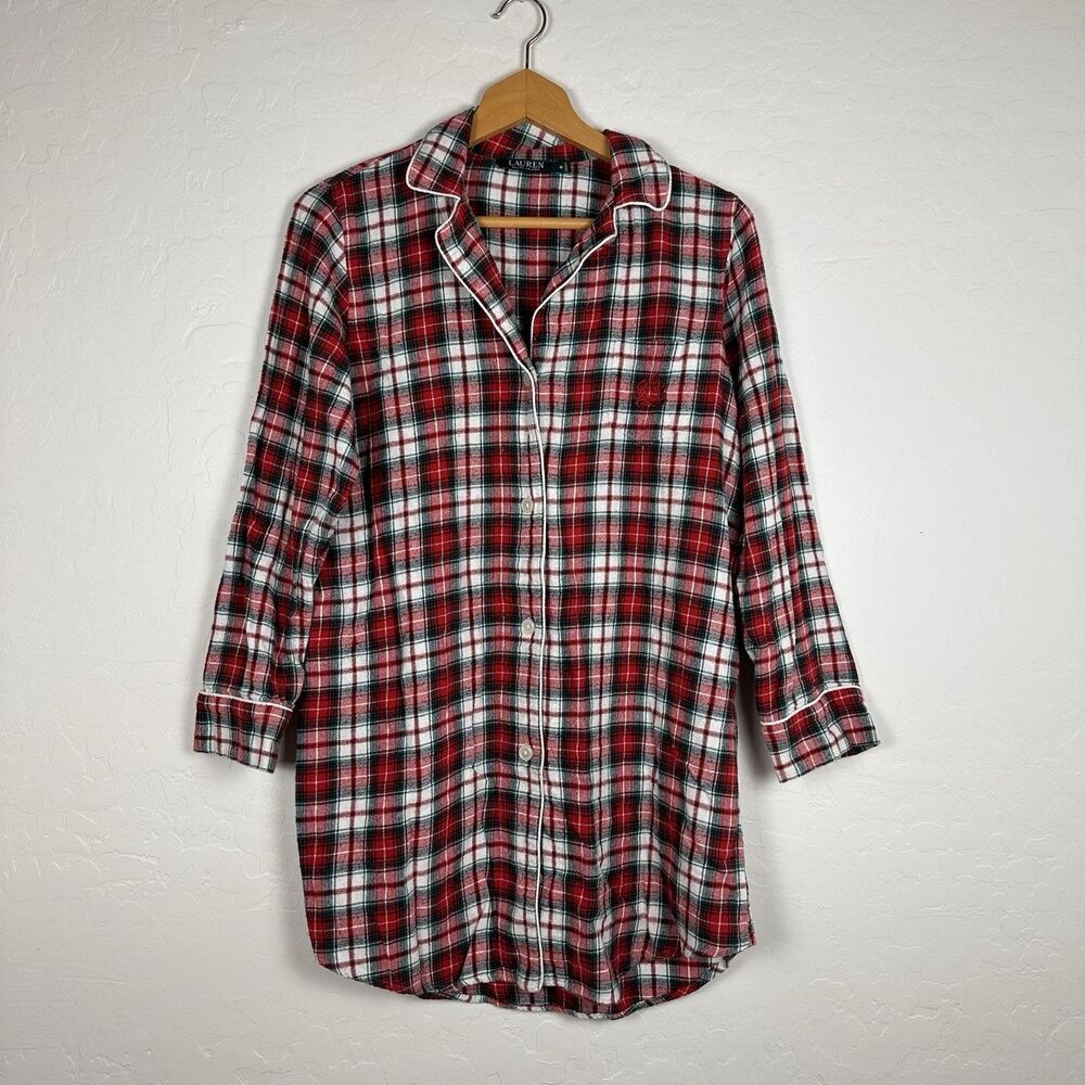 Lauren Ralph Lauren Red Green Plaid Flannel Sleepshirt Nightgown Monogrammed M